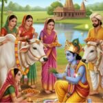 गोपाष्टमी 2025 पर गायों की पूजा करते भगवान श्रीकृष्ण और भक्त