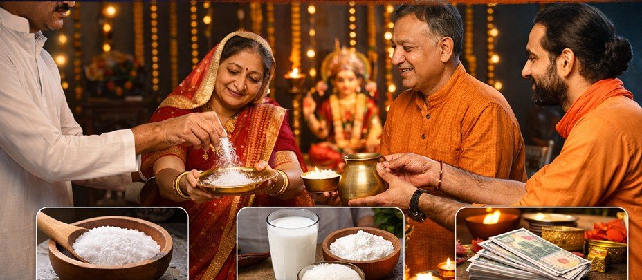 शाम के समय नमक, दूध-दही और धन का दान करते श्रद्धालु – वास्तु शास्त्र अनुसार अशुभ
