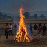 लोहड़ी पर्व का अलाव और पंजाबी लोक नृत्य करते लोग