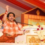 कोटा रामगंजमंडी में श्रीराम कथा के मंच से गौ-अभयारण्य की घोषणा करते मुख्यमंत्री भजनलाल शर्मा और पूज्य आचार्य धीरेंद्र शास्त्री