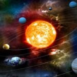 त्रिग्रही योग के दौरान ग्रहों की युति और राशियों पर शुभ प्रभाव का आध्यात्मिक चित्रण