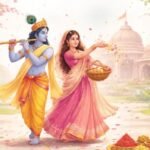 फुलेरा दूज पर राधा-कृष्ण की पूजा करते श्रद्धालु, पुष्प और अबीर-गुलाल से सजी वेदी