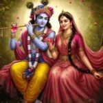 श्रीराधा का दिव्य स्वरूप और राधा मंत्र जप करते हुए भक्त