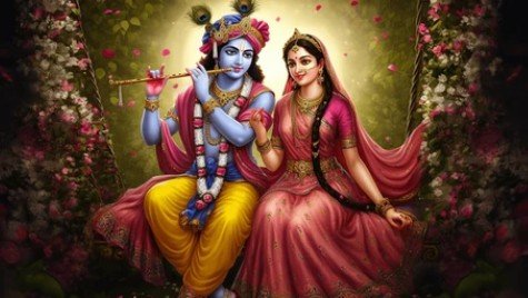 श्रीराधा का दिव्य स्वरूप और राधा मंत्र जप करते हुए भक्त