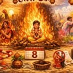 होलाष्टक के दौरान भगवान विष्णु और होलिका दहन पूजन का धार्मिक दृश्य