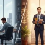 नौकरी में सफलता के लिए वास्तु उपाय करते हुए व्यक्ति उत्तर-पूर्व दिशा में दीपक जलाते हुए इंटरव्यू की तैयारी करते हुए