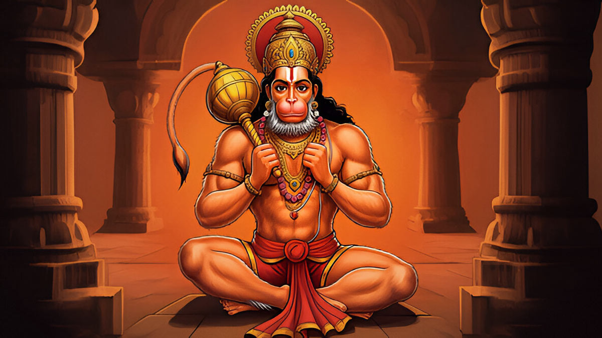 बाल हनुमान द्वारा सूर्य को फल समझकर आकाश में उड़ान, इंद्र के वज्रप्रहार और देवताओं द्वारा वरदान प्राप्त करने का चित्रण