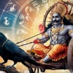 शनि देव की मूर्ति, न्याय और कर्म के देवता, पूजा के लिए सजाई गई