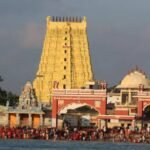 रामेश्वरम मंदिर का दृश्य जहां भगवान शिव का ज्योतिर्लिंग और 22 पवित्र कुंड स्थित हैं