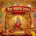 चैत्र नवरात्रि के नियमों का पालन करते हुए पूजा करती महिला और देवी दुर्गा की भक्ति
