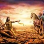 गांधारी अपने पुत्रों के शवों के सामने दुःखी होकर श्री कृष्ण को श्राप देती हुई