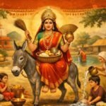 माता शीतला की पूजा करते भक्त और बसौड़ा पूजा में चढ़ाया गया बासी भोजन प्रसाद