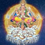 सूर्यदेव की आरती करते हुए भक्त, सूर्योदय के समय सूर्य भगवान की पूजा