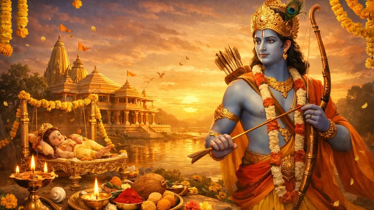 रामनवमी पर भगवान श्रीराम की पूजा करते श्रद्धालु