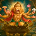 भगवान नृसिंह का आधा सिंह आधा मनुष्य रूप, भक्त प्रह्लाद की रक्षा करते हुए