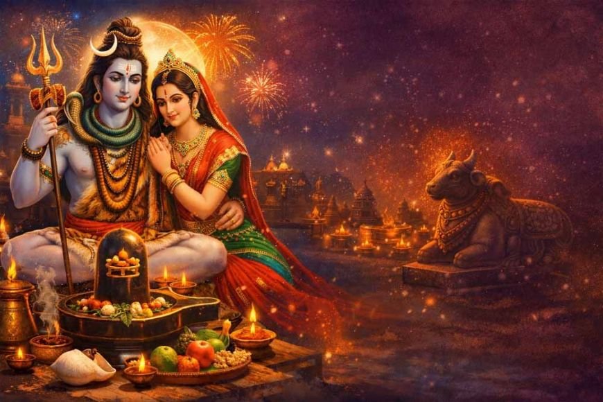 बुध प्रदोष व्रत 2026 में भगवान शिव की पूजा, अभिषेक और प्रदोष काल का दृश्य