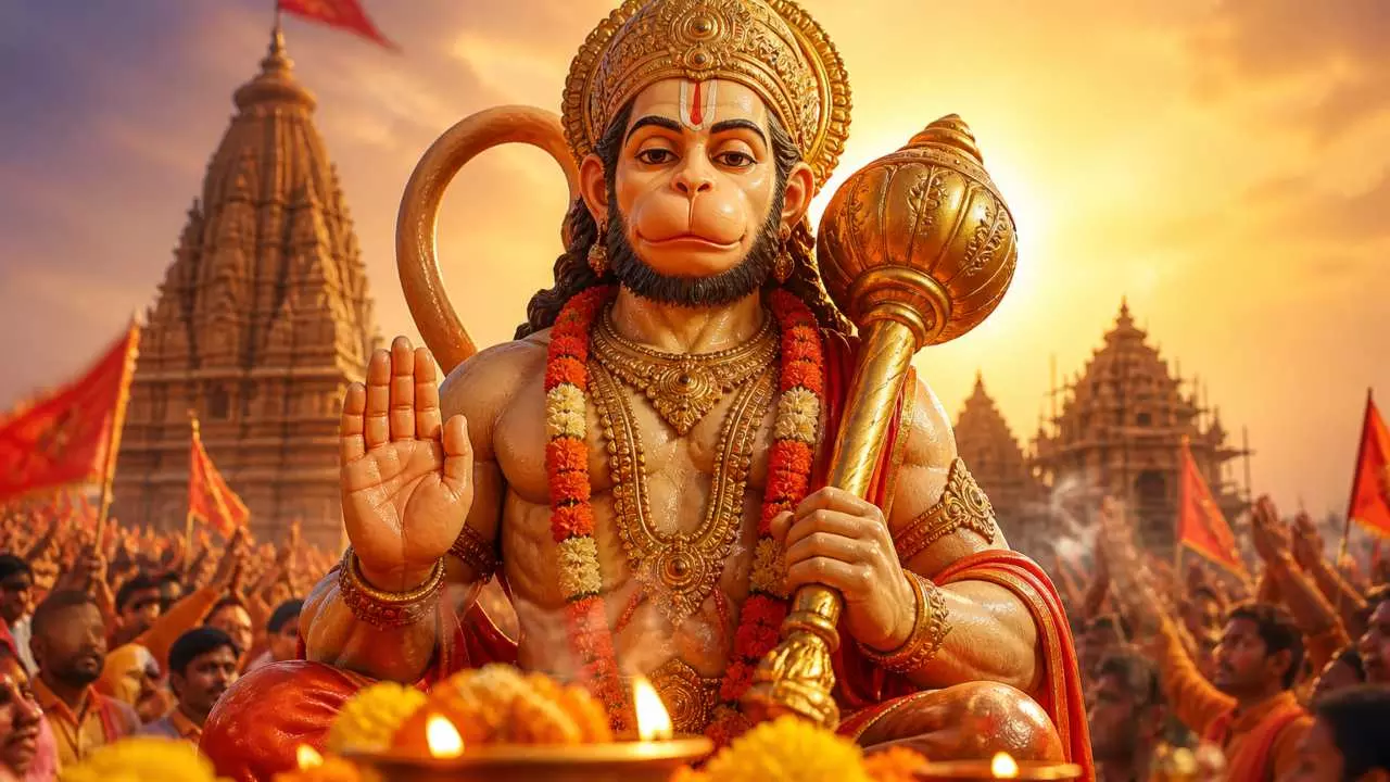 ज्येष्ठ माह के बड़ा मंगल पर भगवान हनुमान की पूजा करते श्रद्धालु, मंदिर में चोला और प्रसाद अर्पित करते हुए