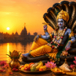 “अपरा एकादशी 2026 पर भगवान विष्णु की पूजा करते श्रद्धालु, तुलसी दल और दीपक के साथ धार्मिक दृश्य”