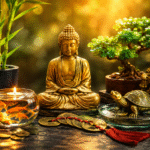 फेंगशुई उपायों के साथ सजा घर, लाफिंग बुद्धा, मनी प्लांट, धातु का कछुआ और चीनी सिक्कों से बढ़ती सकारात्मक ऊर्जा