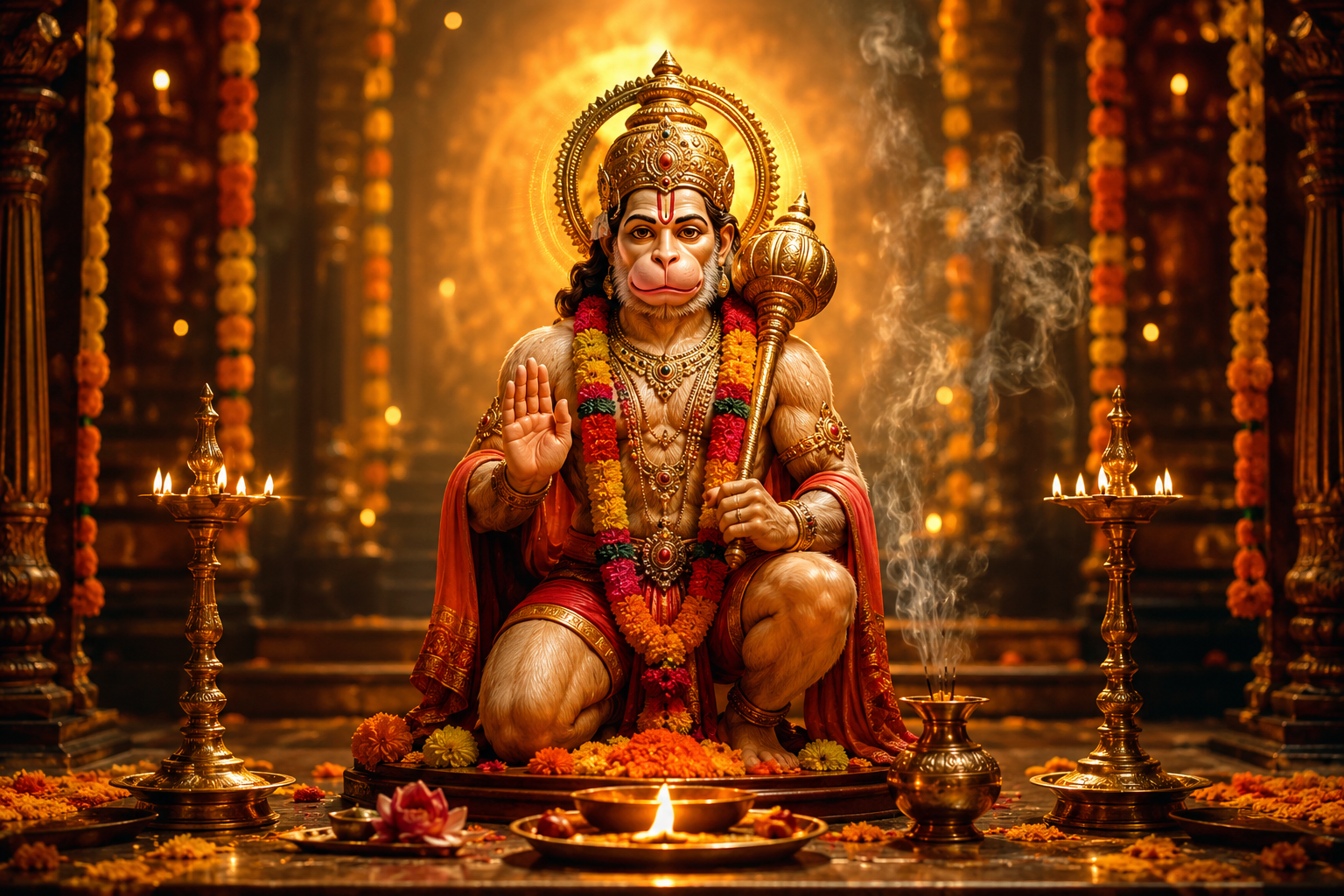 हनुमान मंदिर में बड़े मंगल पर पूजा-अर्चना करते श्रद्धालु