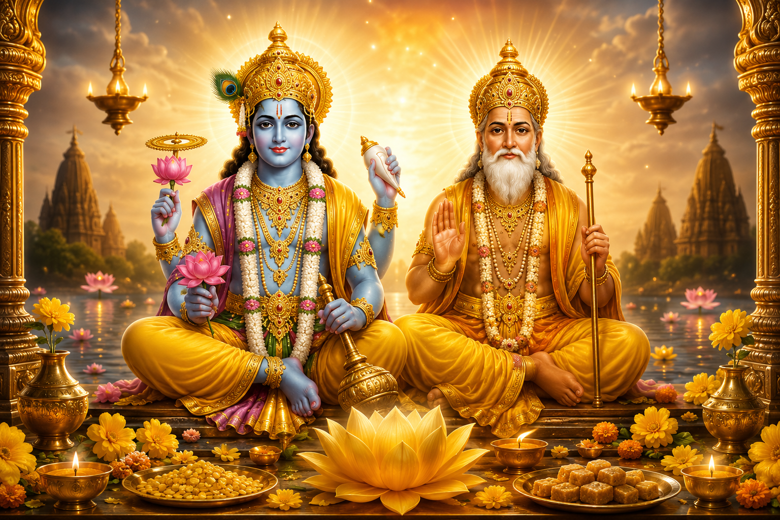 गुरुवार पूजा में भगवान विष्णु और देव गुरु बृहस्पति की आराधना करते श्रद्धालु