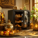 वास्तु शास्त्र के अनुसार उत्तर दिशा में रखी तिजोरी और धन वृद्धि के उपाय दर्शाता हुआ घर