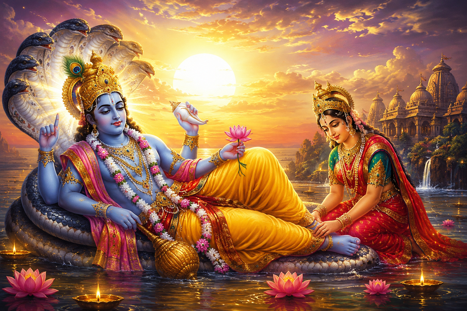 पुरुषोत्तमी एकादशी 2026 पर भगवान विष्णु की पूजा करते श्रद्धालु, मलमास में व्रत और भक्ति का दिव्य दृश्य।