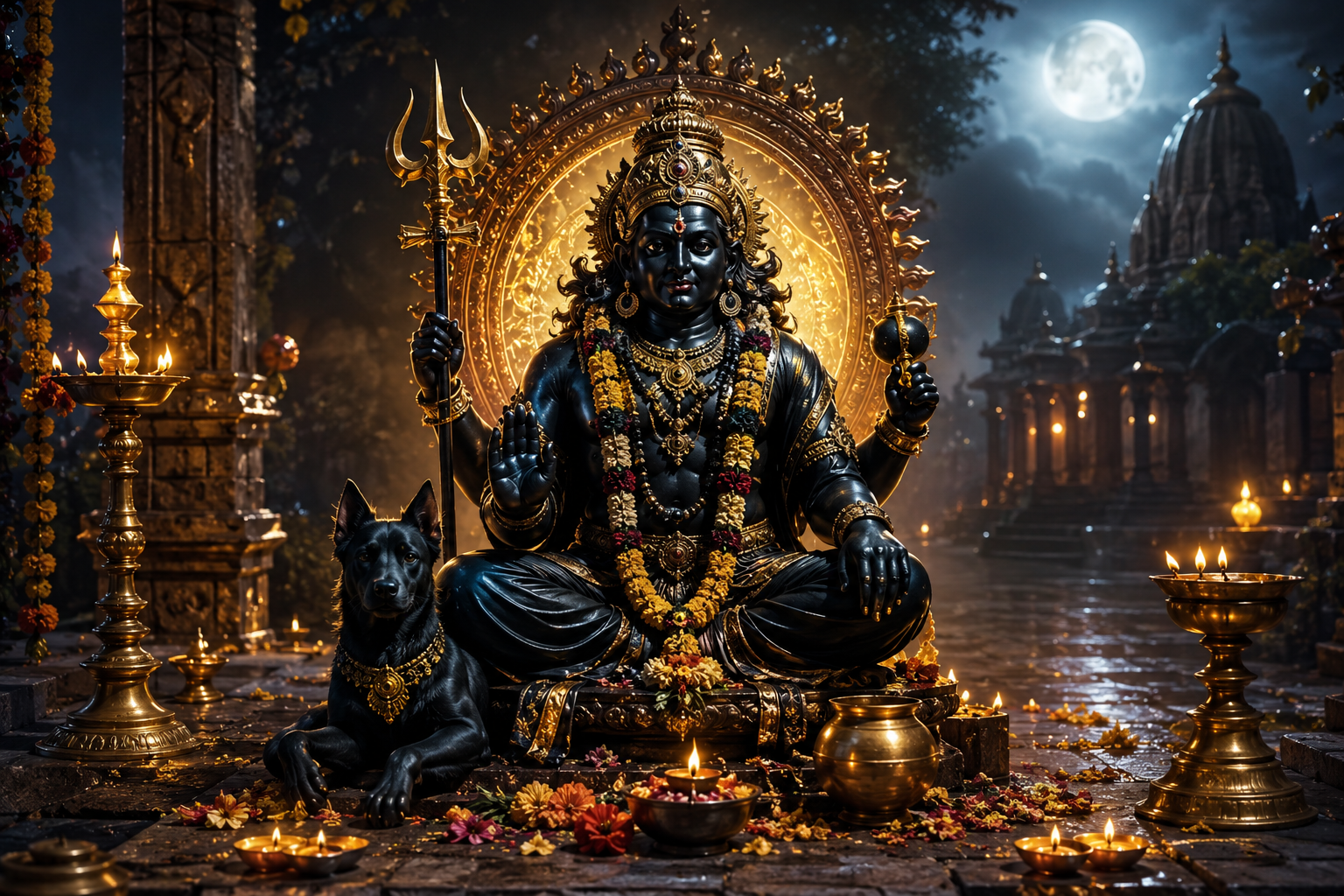 कालाष्टमी 2026 पर भगवान काल भैरव की पूजा करते श्रद्धालु, सरसों के तेल का दीपक और काले तिल अर्पित करते हुए