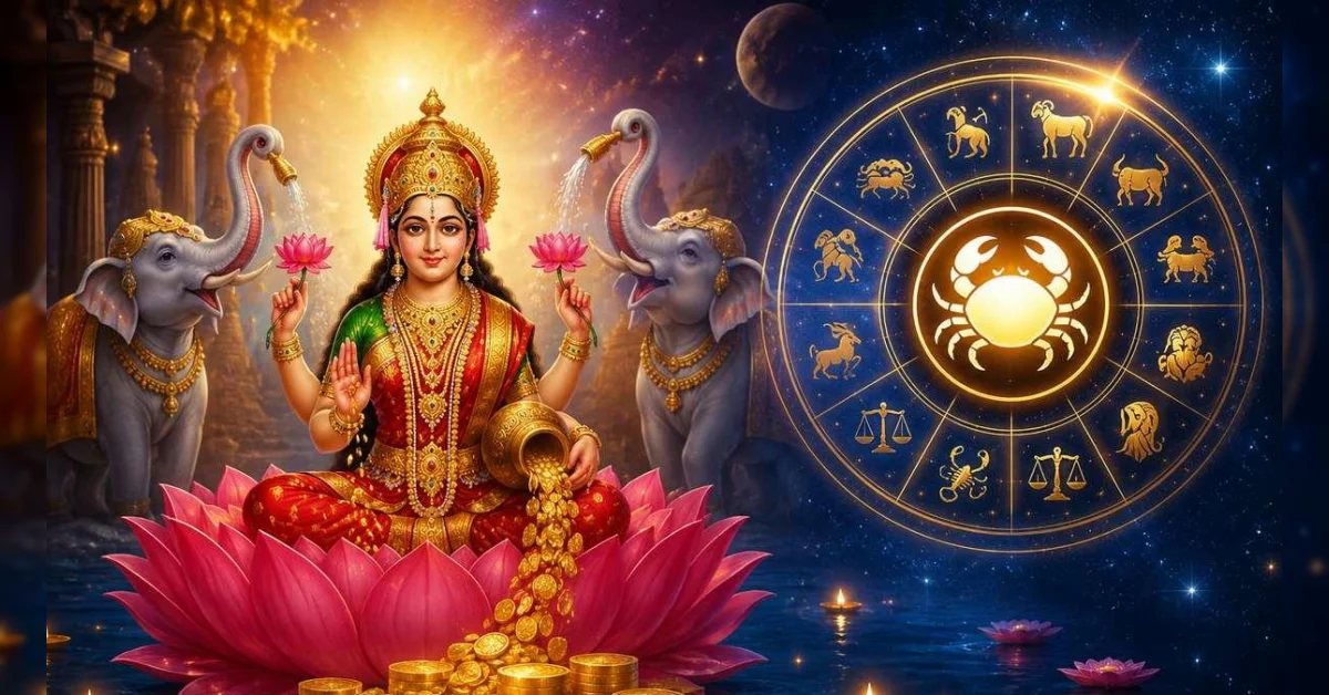 गजलक्ष्मी राजयोग 2026, गुरु-शुक्र युति, मां लक्ष्मी की कृपा, वृषभ कर्क कन्या मीन राशि