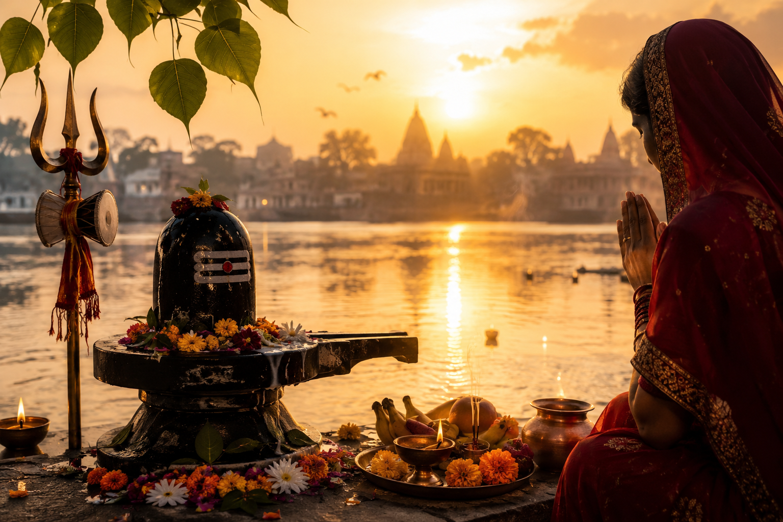 सोमवती अमावस्या 2026 पर शिवलिंग पूजन, पितृ तर्पण और पीपल वृक्ष की पूजा करते श्रद्धालु