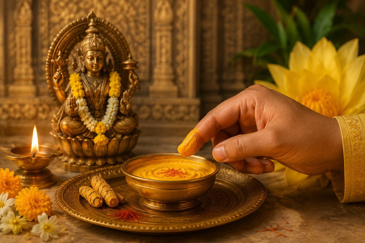 गुरुवार के दिन भगवान विष्णु की पूजा के दौरान माथे पर लगाया गया पीला तिलक