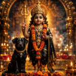 भगवान बटुक भैरव की दिव्य बाल स्वरूप प्रतिमा, बटुक भैरव जयंती पूजा और भक्तों की आराधना का पवित्र दृश्य