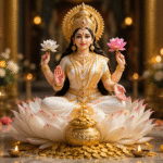 शुक्रवार के दिन सफेद वस्त्र धारण कर माता लक्ष्मी की पूजा करती हुई एक महिला, जो शुभता और सकारात्मक ऊर्जा का प्रतीक है।