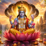 भगवान विष्णु की प्रतिमा, तुलसी दल, दीपक और पूजा सामग्री के साथ योगिनी एकादशी व्रत का धार्मिक दृश्य