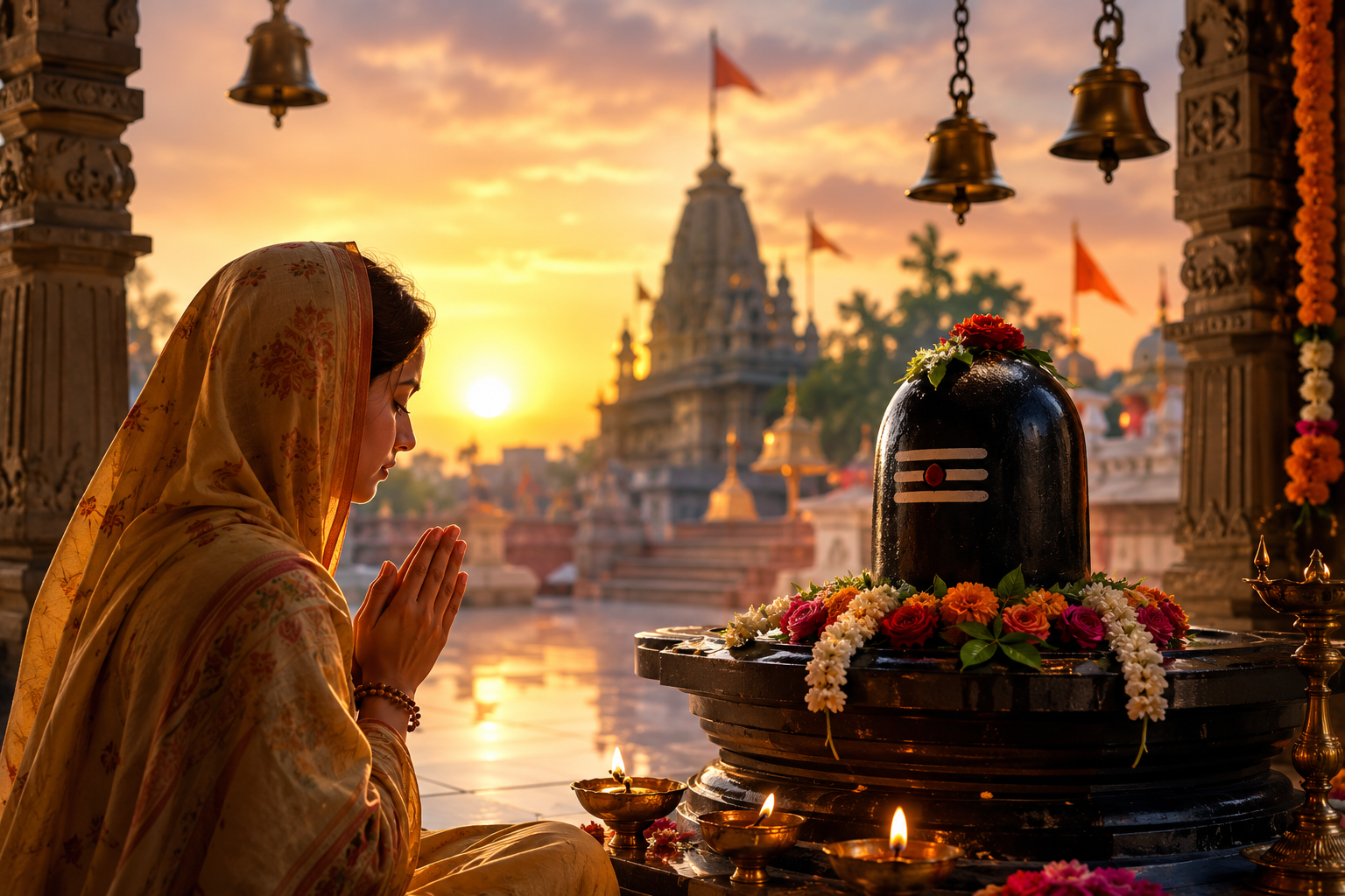 ब्रह्म मुहूर्त में मंदिर में भगवान शिव के दर्शन करते श्रद्धालु, मंदिर जाने का सबसे शुभ समय