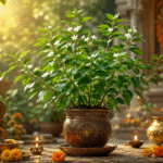 घर में लगा वैजयंती का पौधा, जो सुख-समृद्धि, सकारात्मक ऊर्जा और विजय का प्रतीक माना जाता है