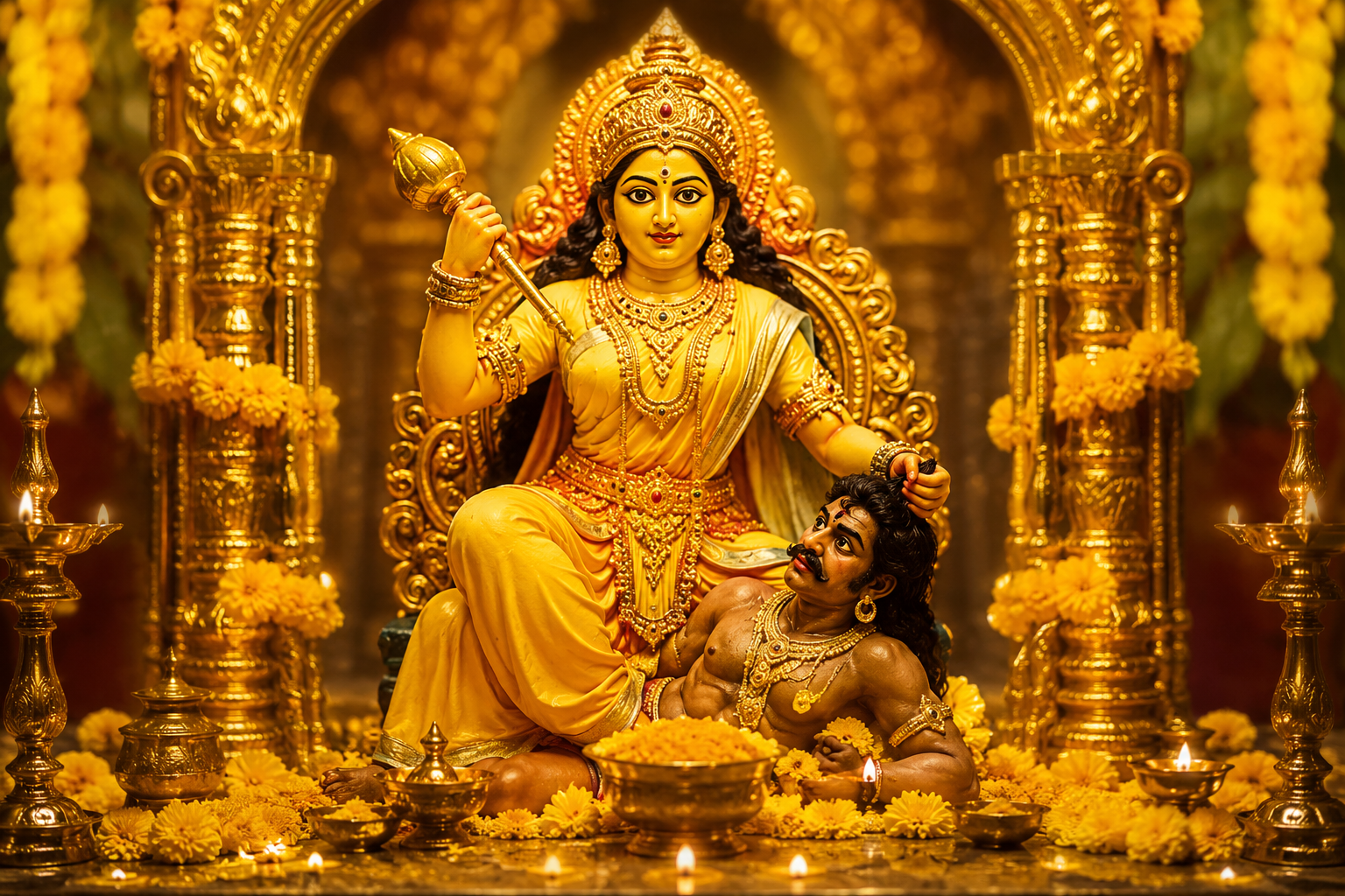 मां बगलामुखी की पूजा करते श्रद्धालु और गुप्त नवरात्रि अष्टमी का धार्मिक दृश्य