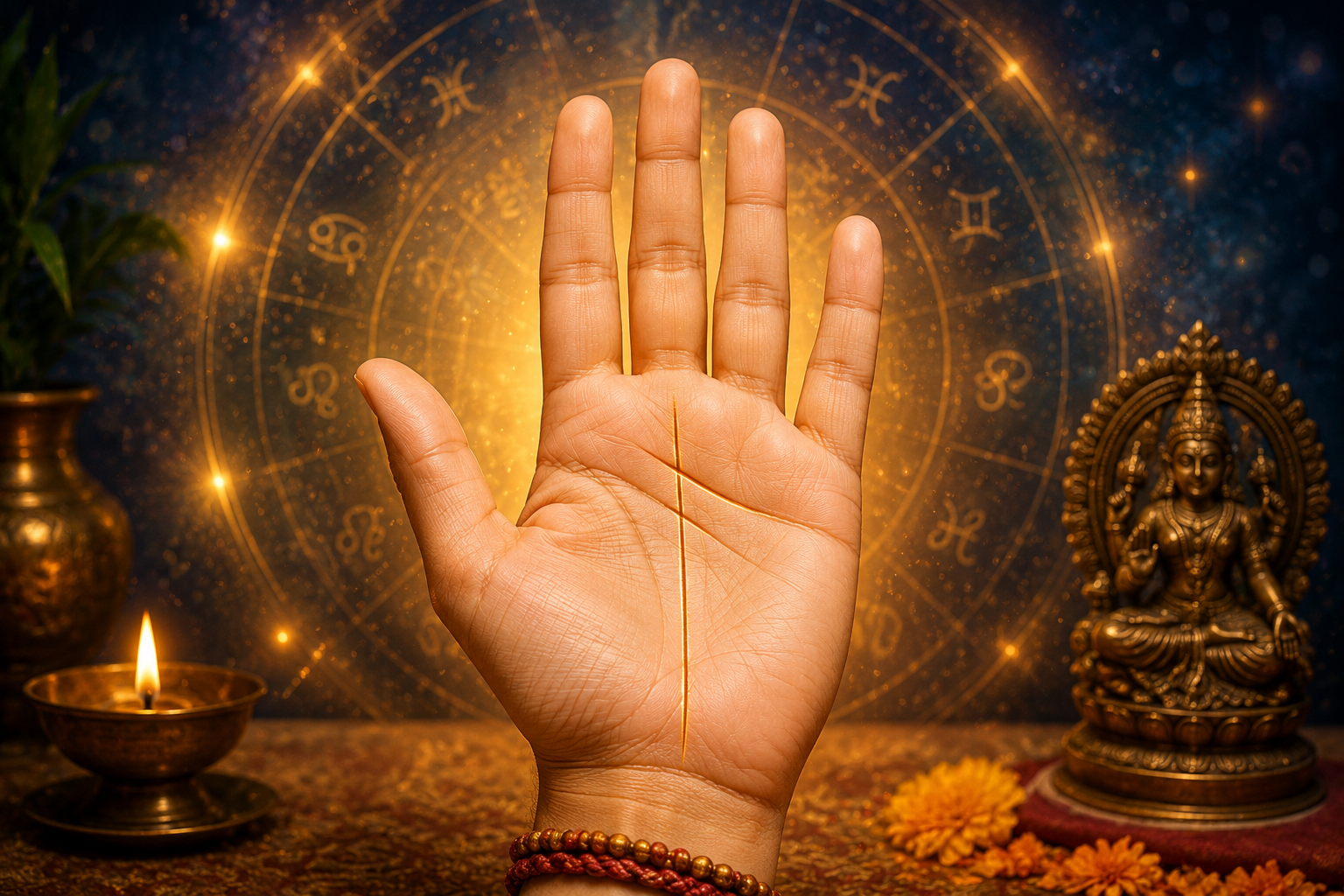हथेली की भाग्य रेखा का चित्र, हस्तरेखा विज्ञान में भाग्य रेखा का महत्व, शुभ और अशुभ संकेत