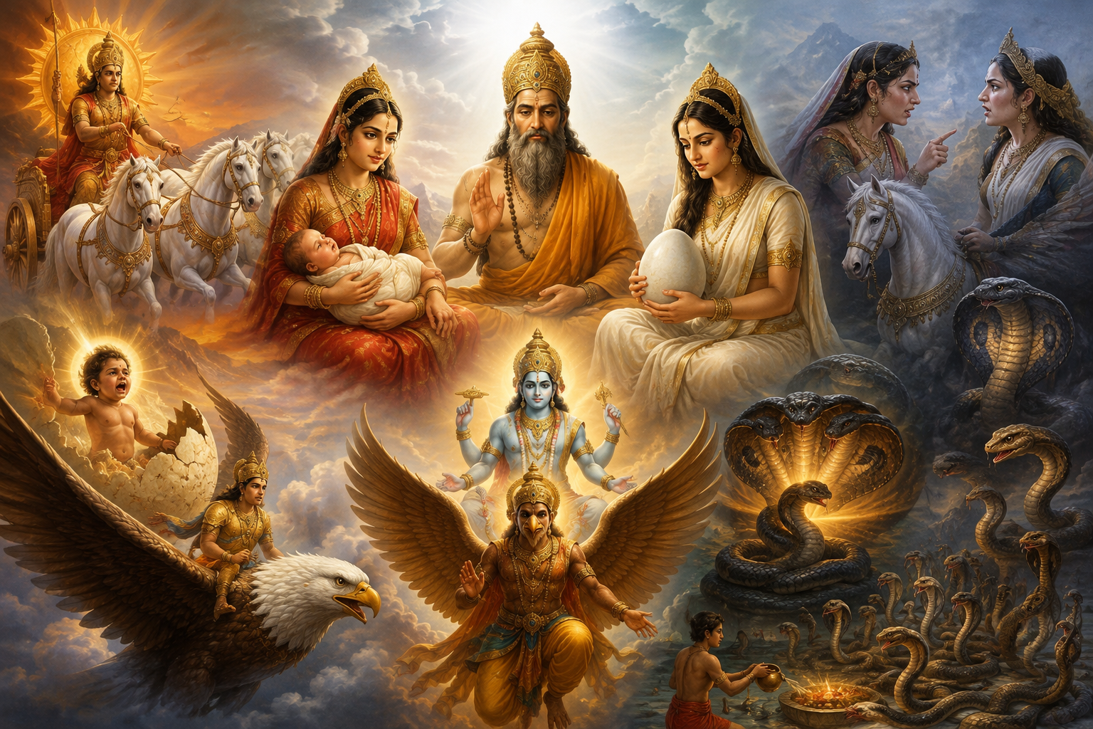 नाग पंचमी पर कद्रू, विनता, नागों और गरुड़ देव की पौराणिक कथा
