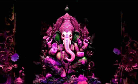 भगवान गणेश की गणेश चालीसा पाठ करते हुए भक्तों के लिए आध्यात्मिक चित्र