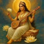मां सरस्वती की वीणा धारण किए हुए दिव्य स्वरूप की छवि