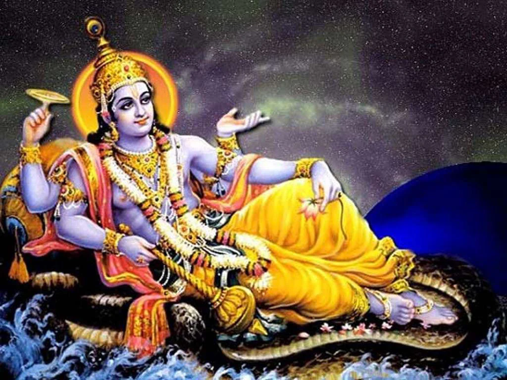श्री विष्णु चालीसा का संपूर्ण पाठ करते हुए भगवान विष्णु का दिव्य स्वरूप